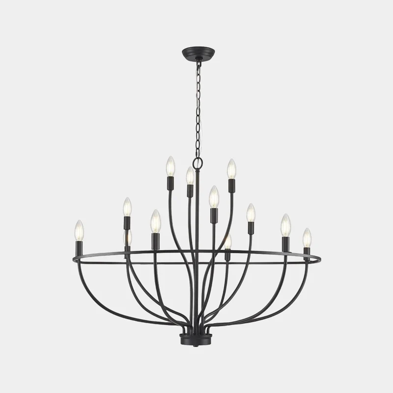Chandelier Farmhouse Rustic Circular Branch Candle, Black / Gold