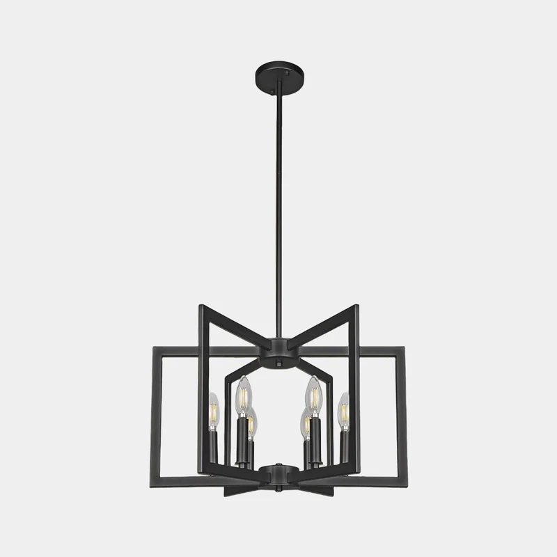 Chandelier Farmhouse Industrial Iron Cage, Black / Gold