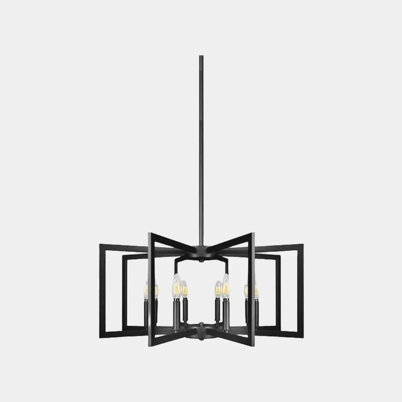 Chandelier Farmhouse Industrial Iron Cage, Black / Gold