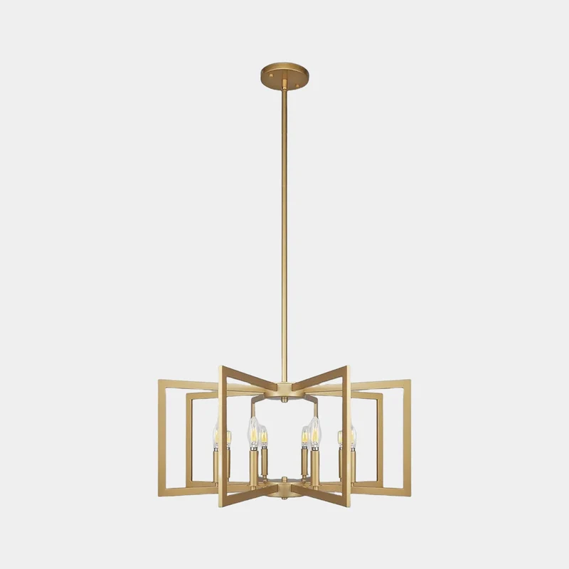 Chandelier Farmhouse Industrial Iron Cage, Black / Gold