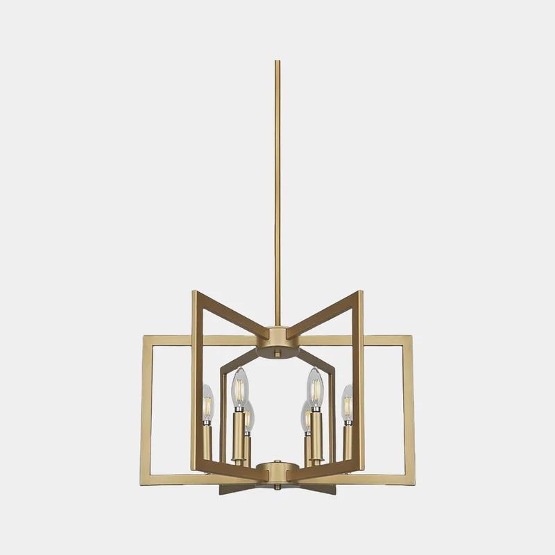 Chandelier Farmhouse Industrial Iron Cage, Black / Gold
