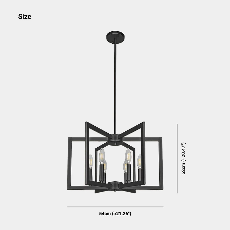 Chandelier Farmhouse Industrial Iron Cage, Black / Gold