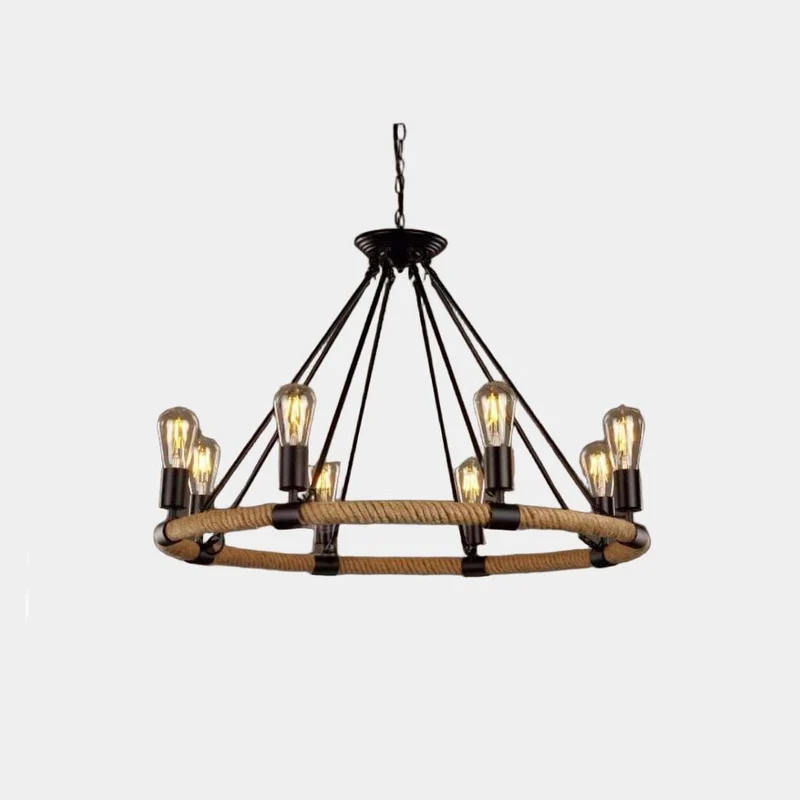 Chandelier Farmhouse Industrial Hemp Rope Ring Candle
