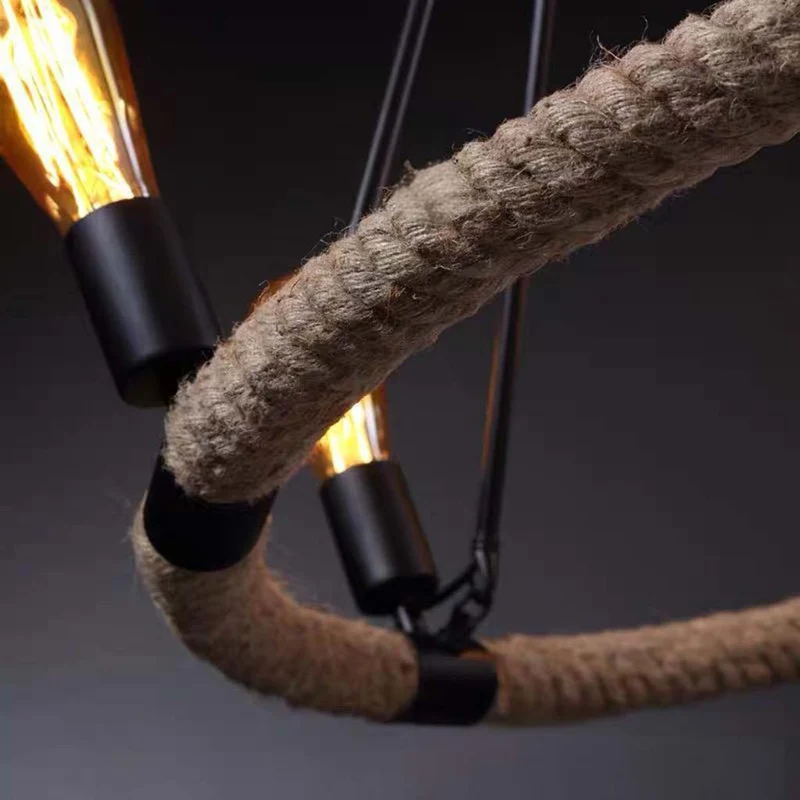 Chandelier Farmhouse Industrial Hemp Rope Ring Candle