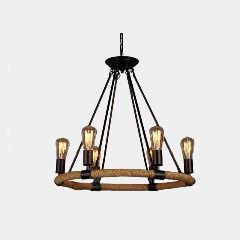 Chandelier Farmhouse Industrial Hemp Rope Ring Candle