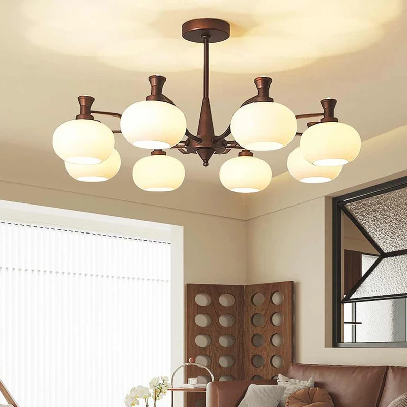 Chandelier Vintage Mid-century Bronze Glass Globe
