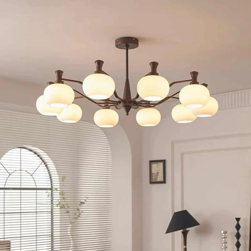 Chandelier Vintage Mid-century Bronze Glass Globe