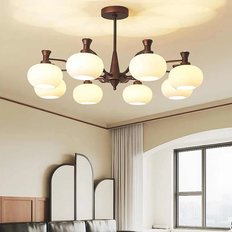 Chandelier Vintage Mid-century Bronze Glass Globe