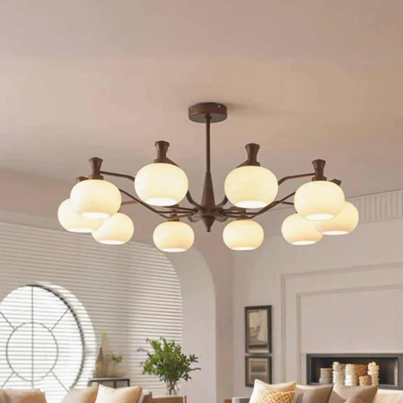 Chandelier Vintage Mid-century Bronze Glass Globe
