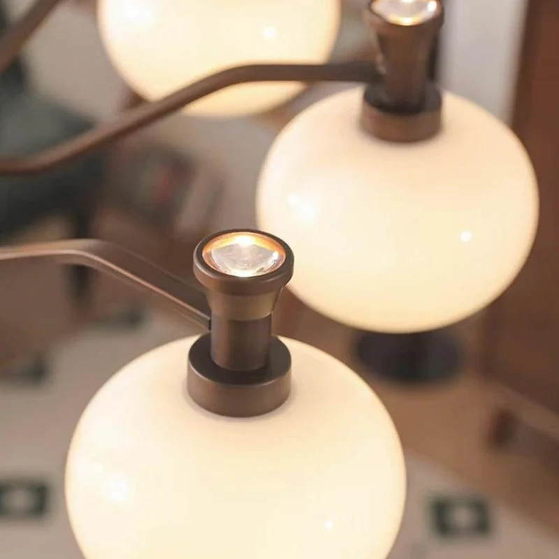 Chandelier Vintage Mid-century Bronze Glass Globe