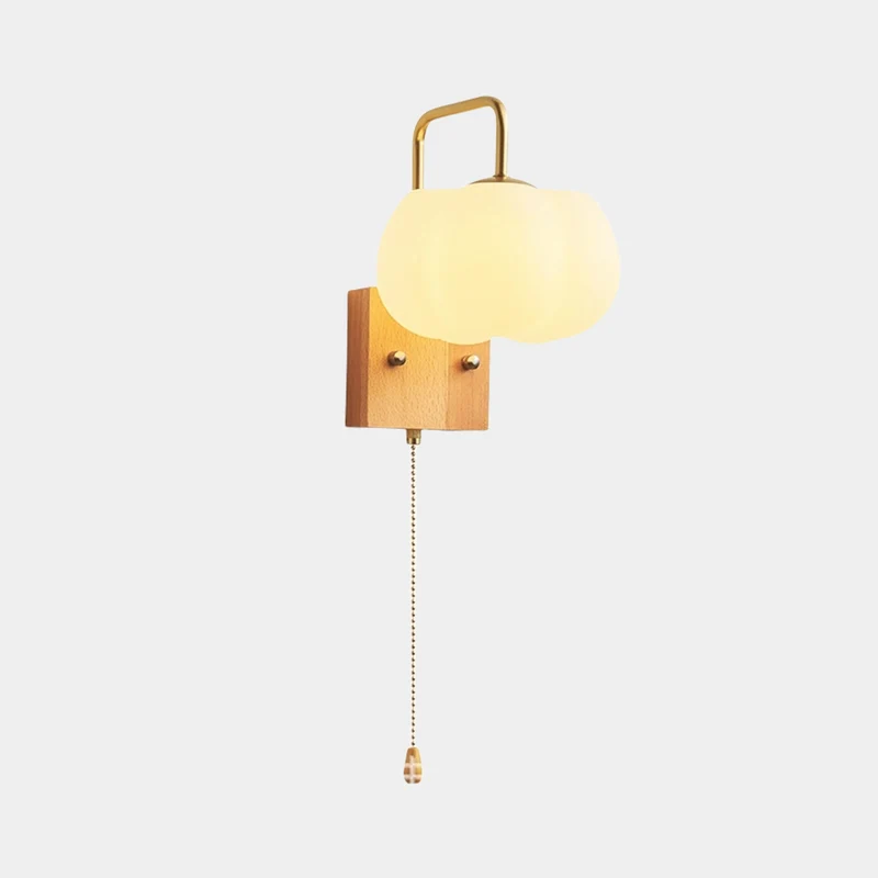 Wall Sconce Light Cream Ambient Wood Cotton Cloud with Pull Chain