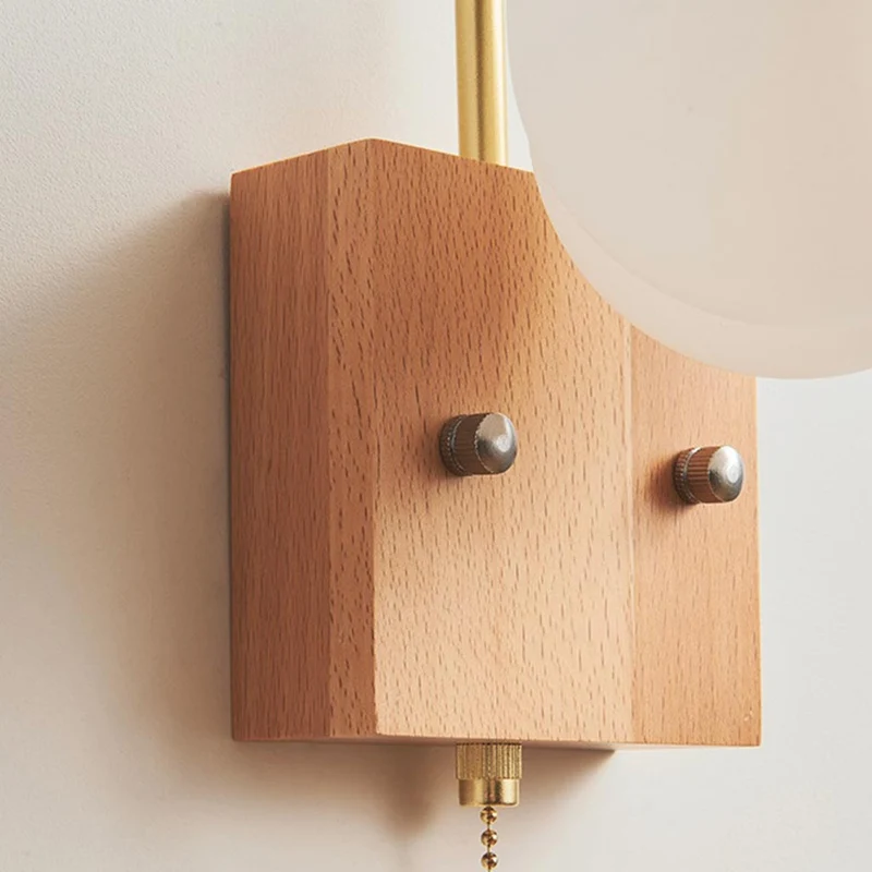Wall Sconce Light Cream Ambient Wood Cotton Cloud with Pull Chain