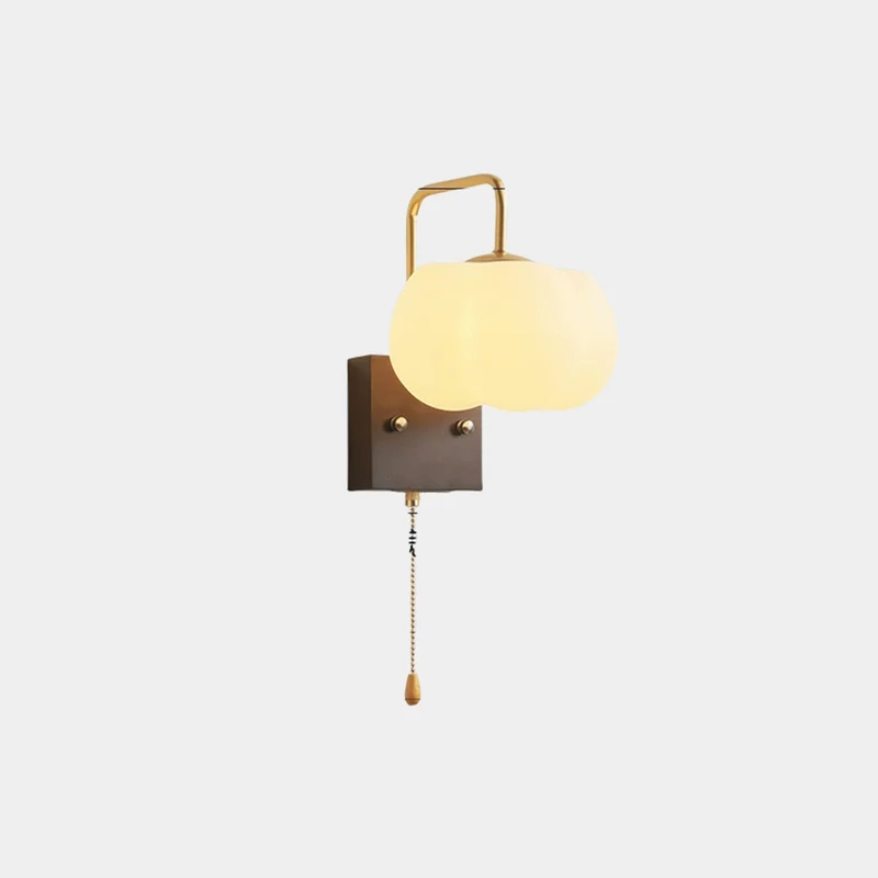 Wall Sconce Light Cream Ambient Wood Cotton Cloud with Pull Chain