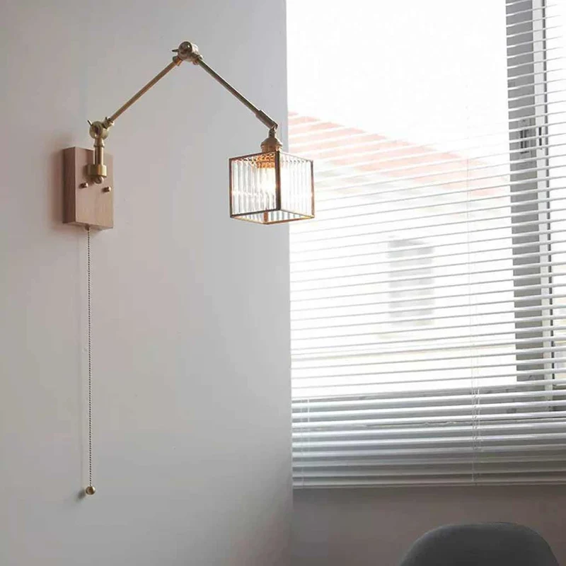 Wall Sconce Light Vintage Adjustable Brass Glass Cube / Cone