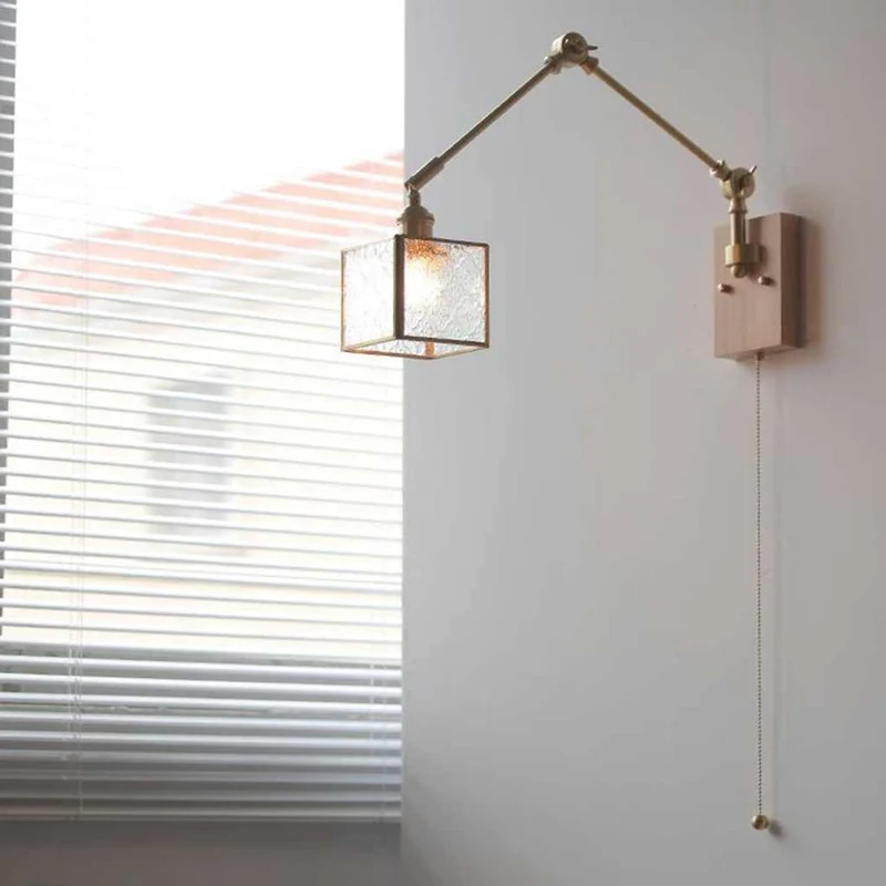 Wall Sconce Light Vintage Adjustable Brass Glass Cube / Cone
