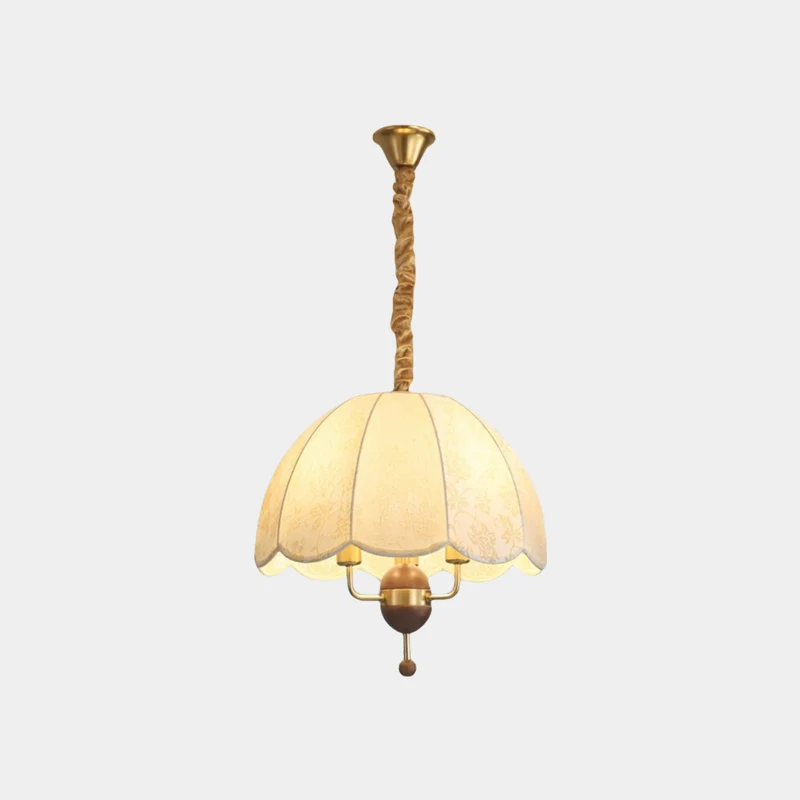 Pendant Light Vintage Metal Wood Fabric Dome Shade