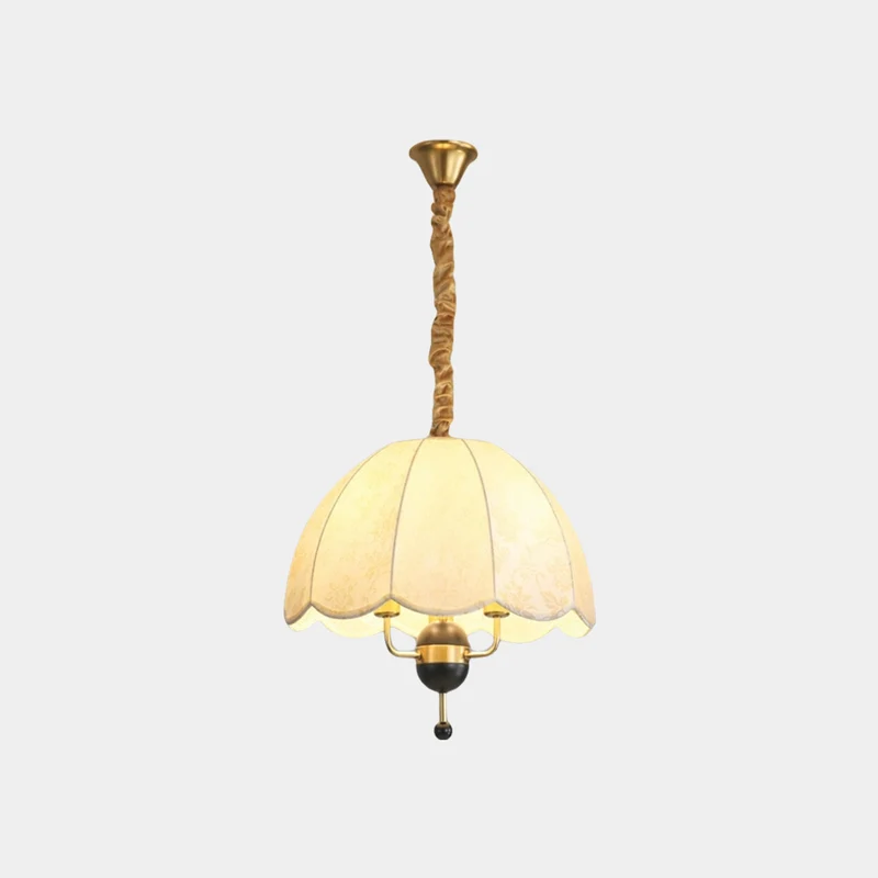 Pendant Light Vintage Metal Wood Fabric Dome Shade