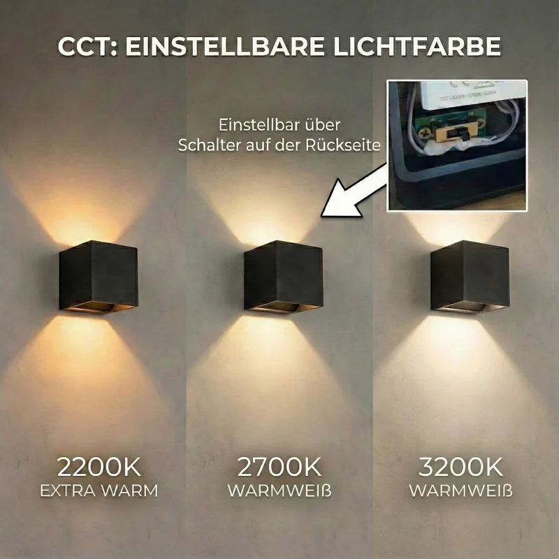 2x LED-Wandleuchte | Innen und außen | Dimmbar | Schwarz | Einstellbare Lichtfarbe | inkl. Leuchtmittel