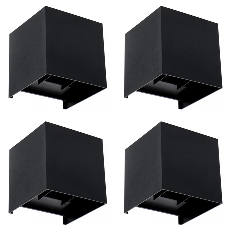 4x LED-Wandleuchte | Innen und außen | Dimmbar | Schwarz | Einstellbare Lichtfarbe | inkl. Leuchtmittel