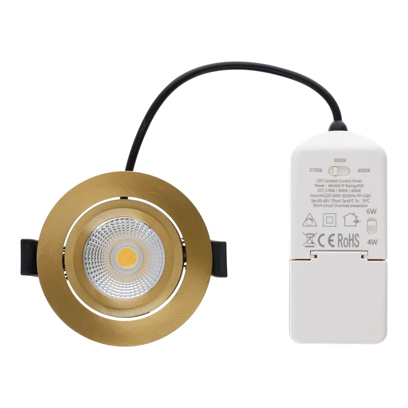 LED Einbaustrahler | VARDA | 6W | CCT Schalter | Rund | Messing | Geringe Einbautiefe