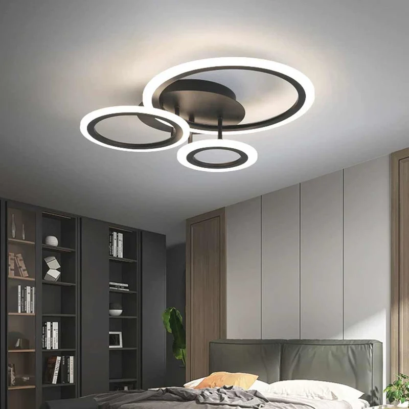 Semi-Flush Mount Ceiling Light Geometric LED Dimmable, Black