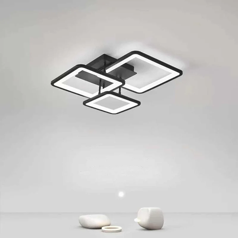 Semi-Flush Mount Ceiling Light Geometric LED Dimmable, Black