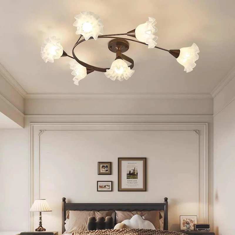 Semi-Flush Mount Ceiling Light Glass Flower Lily of the Valley