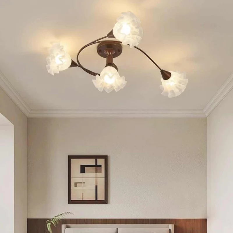 Semi-Flush Mount Ceiling Light Glass Flower Lily of the Valley
