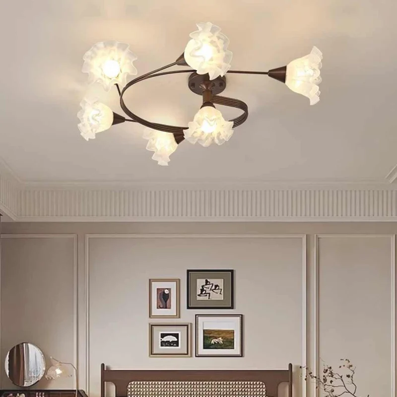 Semi-Flush Mount Ceiling Light Glass Flower Lily of the Valley