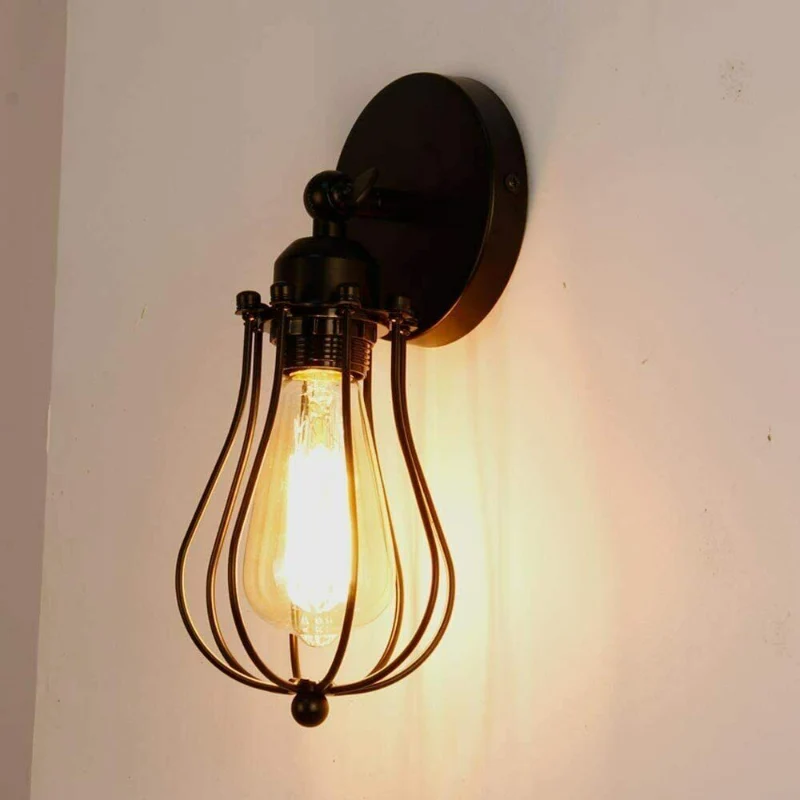 Vintage Wandleuchte E27 Industrie Wandlampe Drahtkorb ~3818