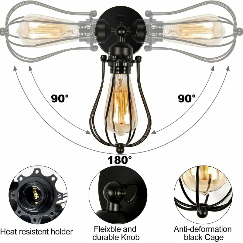 Vintage Wandleuchte E27 Industrie Wandlampe Drahtkorb ~3818