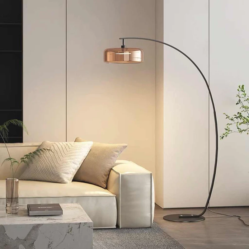 Floor Lamp Italian Tall Arched Fishing Pole Glass Shade