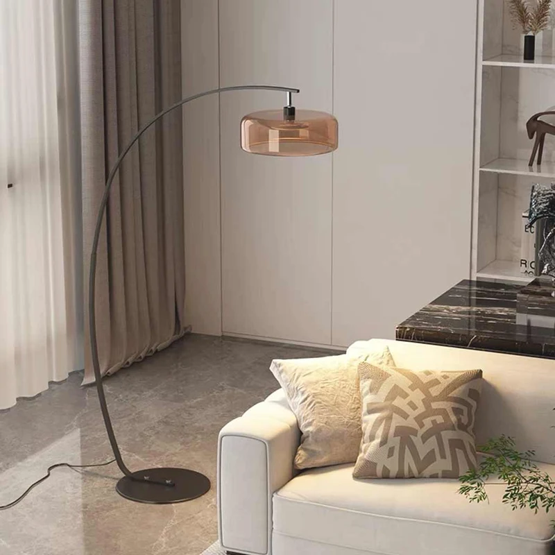 Floor Lamp Italian Tall Arched Fishing Pole Glass Shade