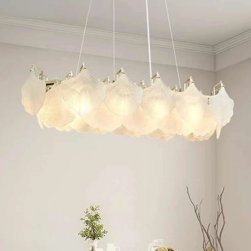 Pendant Chandelier Frosted Glass Ginkgo Leaves