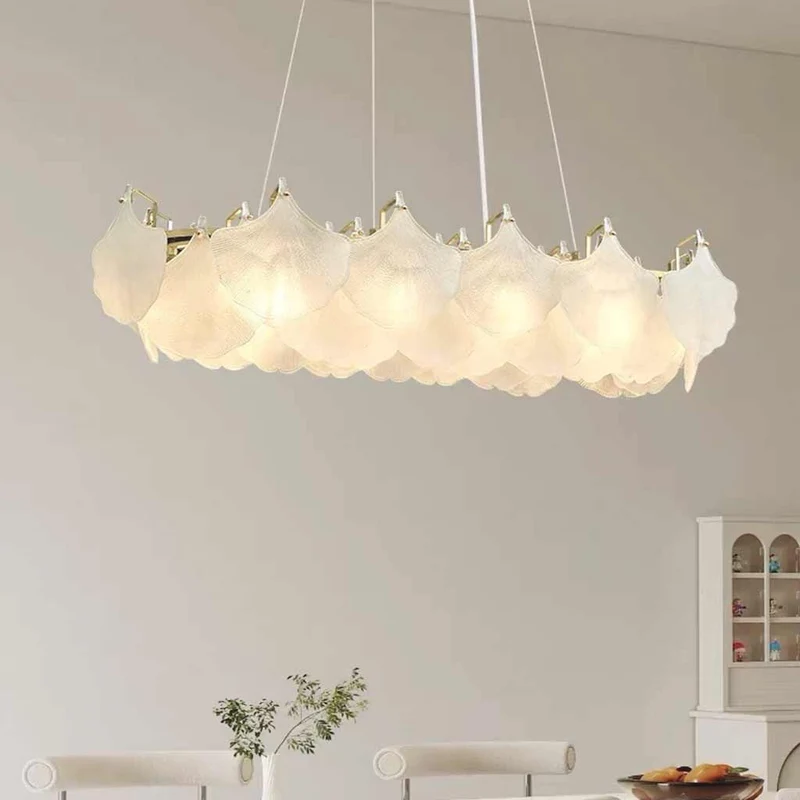 Pendant Chandelier Frosted Glass Ginkgo Leaves