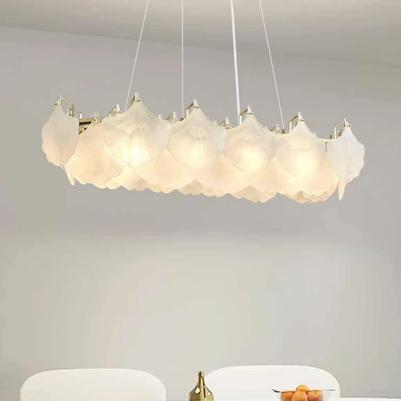 Pendant Chandelier Frosted Glass Ginkgo Leaves