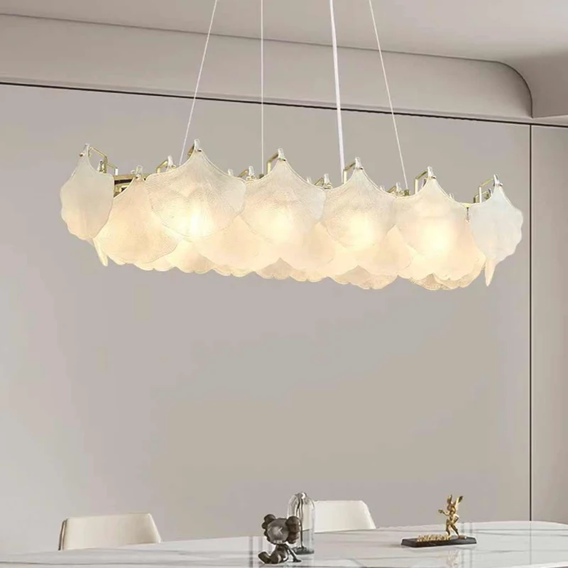Pendant Chandelier Frosted Glass Ginkgo Leaves