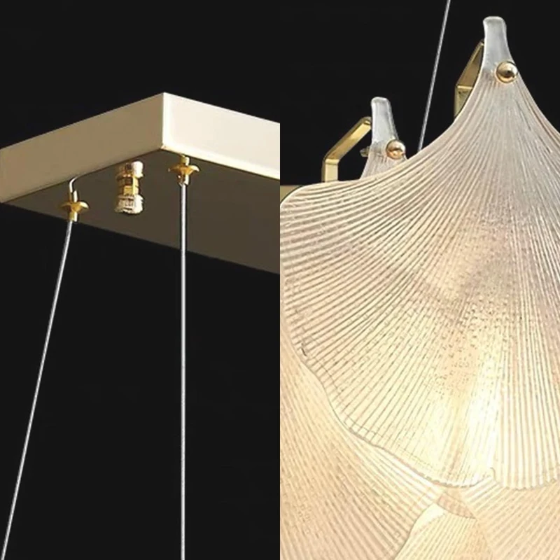 Pendant Chandelier Frosted Glass Ginkgo Leaves