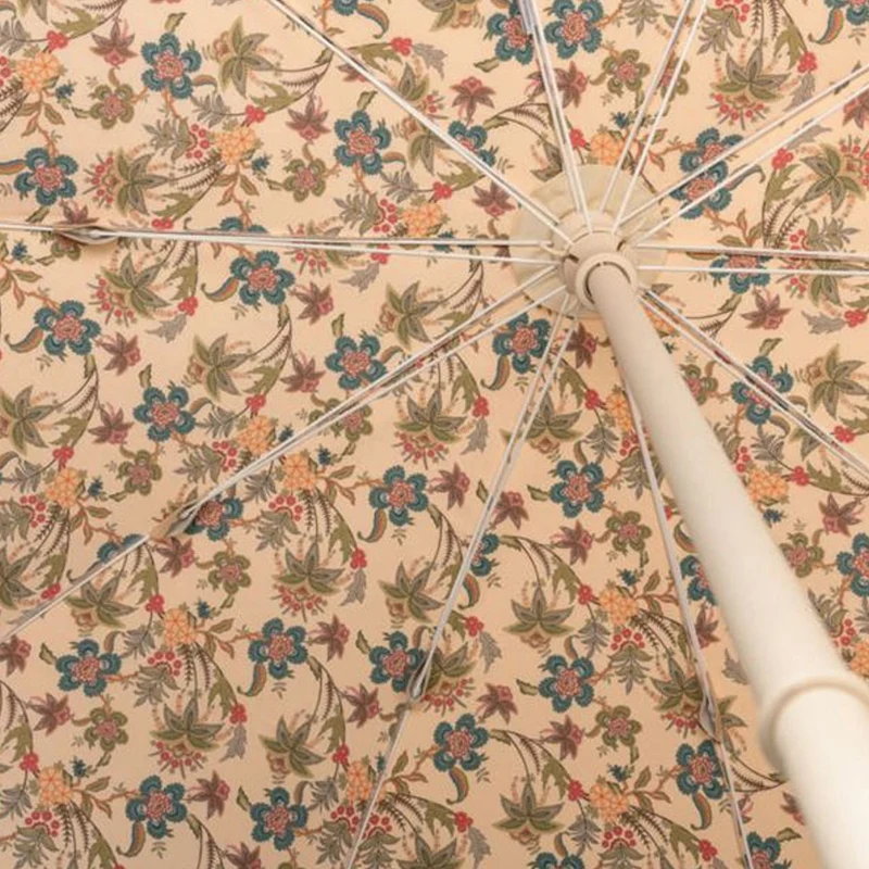 Casa Padrino Luxus Sonnenschirm im 70er Jahre Stil mit Blumen Design Naturfarben / Bunt / Weinrot Ø 220 x H. 240 cm - Made in Italy