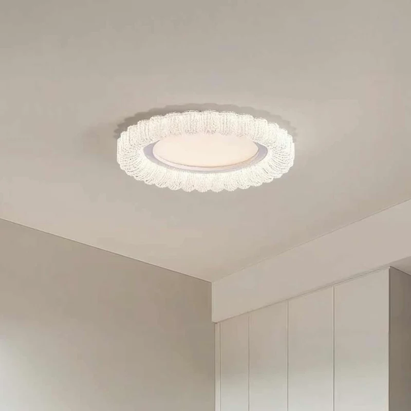 Flush Mount Ceiling Light French Round Floral LED, White