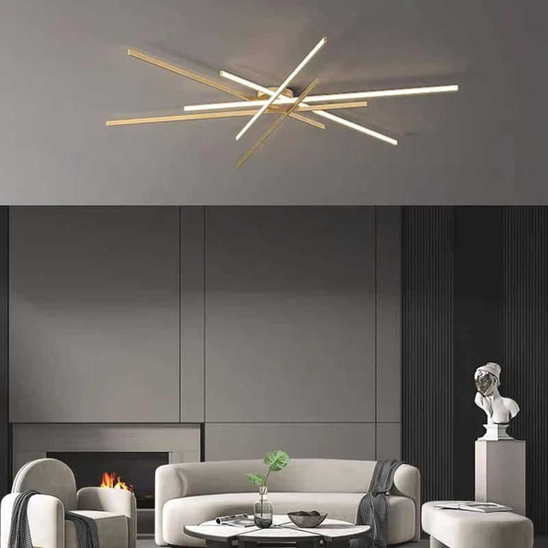 Semi-Flush Mount Ceiling Light Multi Line Brass Sputnik LED