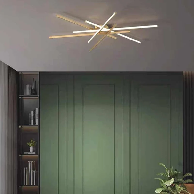 Semi-Flush Mount Ceiling Light Multi Line Brass Sputnik LED