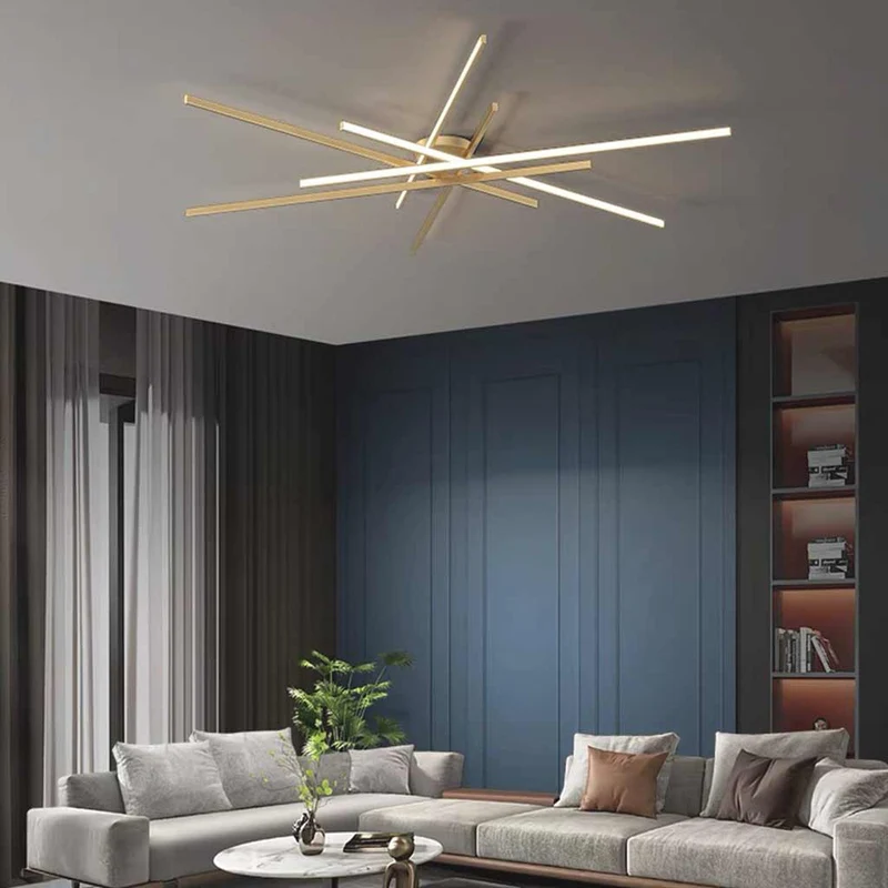 Semi-Flush Mount Ceiling Light Multi Line Brass Sputnik LED