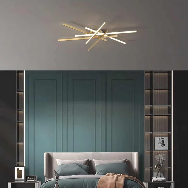 Semi-Flush Mount Ceiling Light Multi Line Brass Sputnik LED