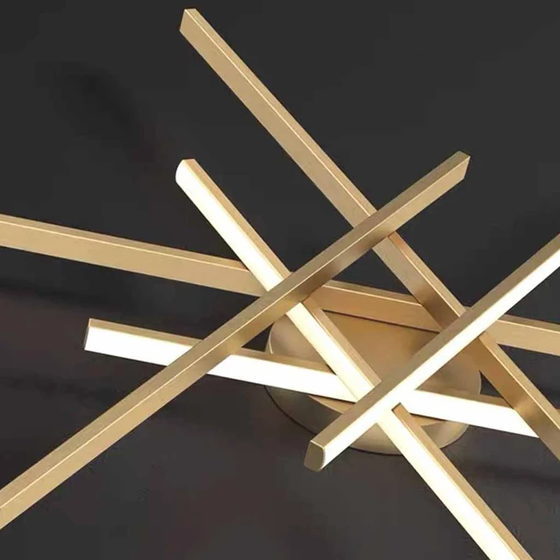 Semi-Flush Mount Ceiling Light Multi Line Brass Sputnik LED