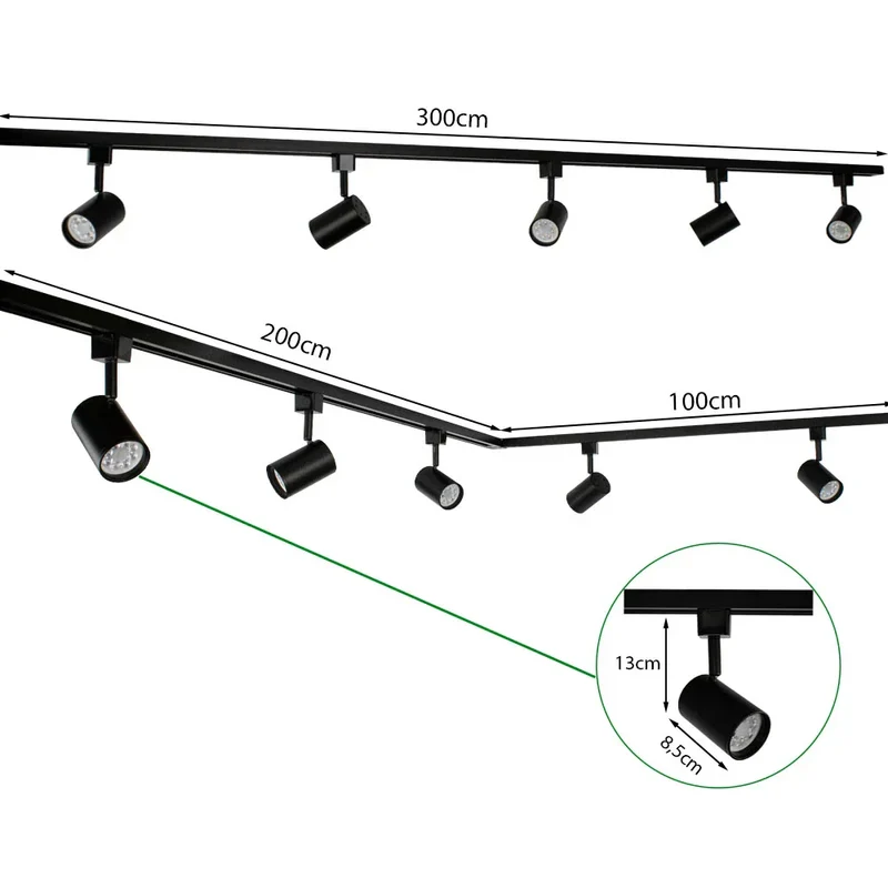 Smart Rail System 1-phasig | Schwarz | 3 Meter | HUE-kompatibel | inkl. 5x intelligente GU10-Spots