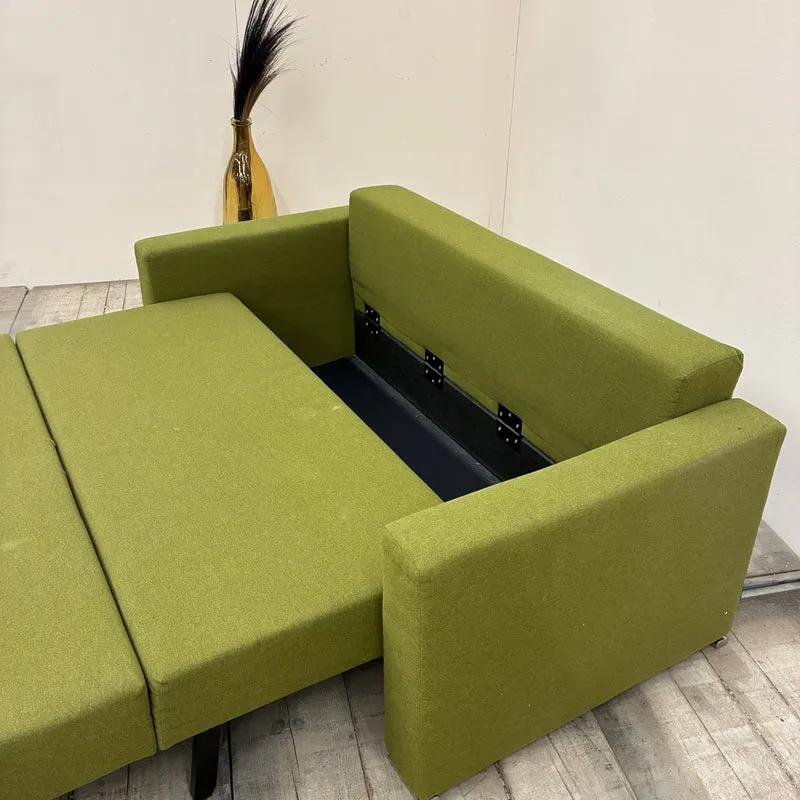 Sofa Schlafsofa 2-Sitzer Ausziehsofa Stoff Grün Schlafcouch Sofa couch Gebraucht