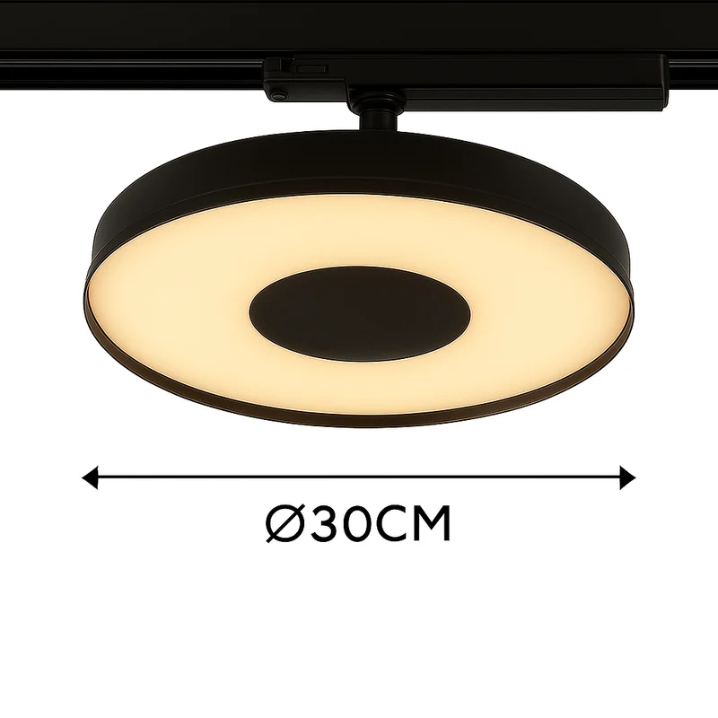 Dreiphasige UFO-Schienenleuchte | GALACTIC | 20-25-30 Watt Schalter | CCT-Schalter | Schwarz