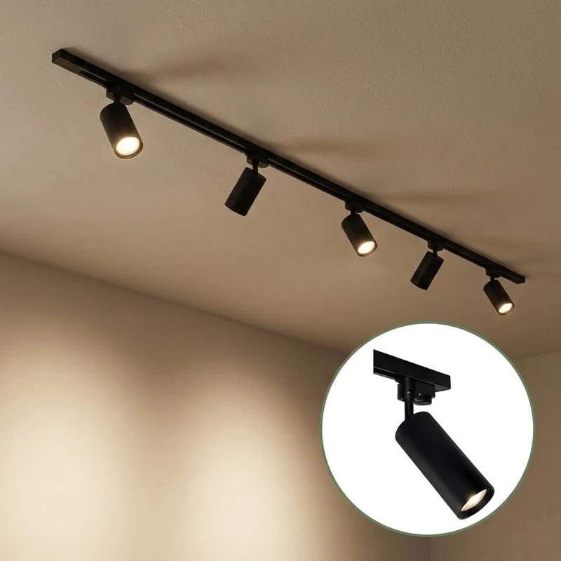 LED 1-Phasen-Schienen | Schwarz | 3 Meter | Inklusive 5 Schienenspots