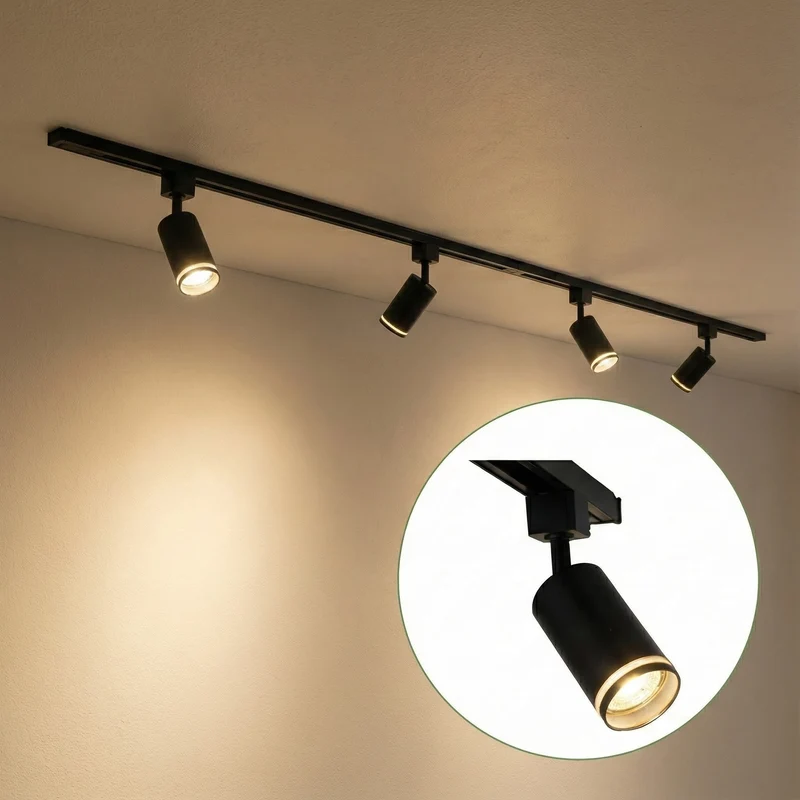 LED 1-Phasen-Schienen | Schwarz mit weißem Ring | 2 Meter | Inklusive 4 Schienenspots